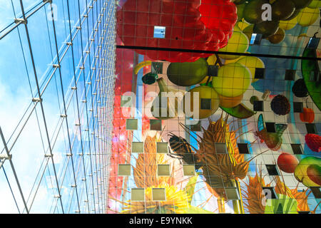 Vibrant colors on the ceiling of the new Markthal. Stock Photo