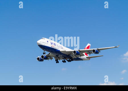 British Airways Boeing 747-436, G-CIVD, on its approach for landing at London Heathrow, England, UK