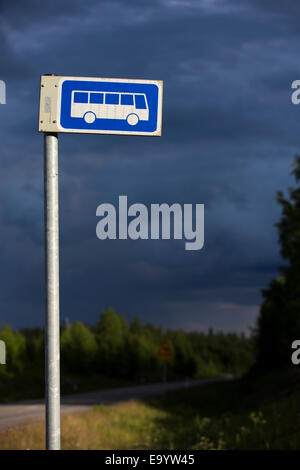 Finnish isolated bus stop sign  ( long range buses ) , Finland Stock Photo
