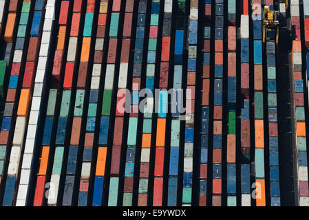 Aerial view of rows cargo containers, Port Melbourne, Melbourne, Victoria, Australia Stock Photo