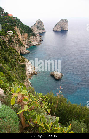 View of Capri island, off the southern coast of Italy on a cloudy day. Capri Island, Tyrrhenian Sea, Sorrentine Peninsula, Italy Stock Photo