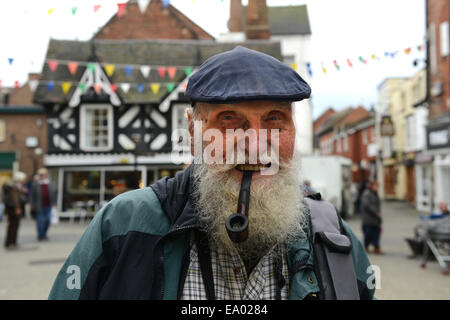 Wellington historian George Evans aged 91 smoking his pipe in the town he loves Wellington Shropshire Uk. Stock Photo