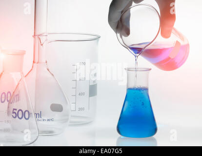 Chemical in a conical flask Stock Photo