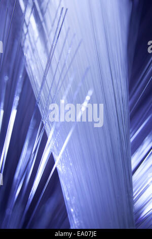 Abstract close up of illuminated strands of fiber optic light Stock Photo