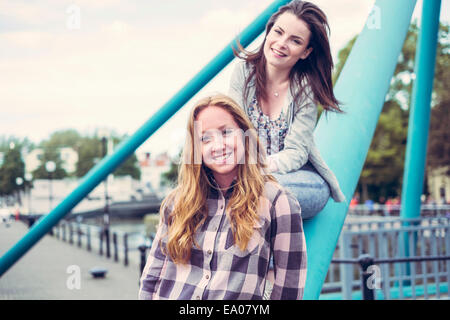 Portrait of two smiling young female best friends Stock Photo