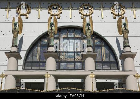 Statues of angels by Othmar Schimkowitz at the main facade of the Steinhof Church designed by Otto Wagner in Vienna, Austria. Stock Photo