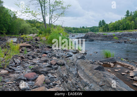 Landscape of Saint Louis River and rock formations along wooded banks in Jay Cooke State Park near Carlton Minnesota Stock Photo