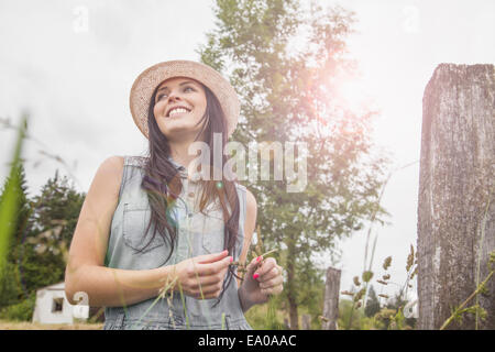 Young woman enjoying nature, Roznov, Czech Republic Stock Photo
