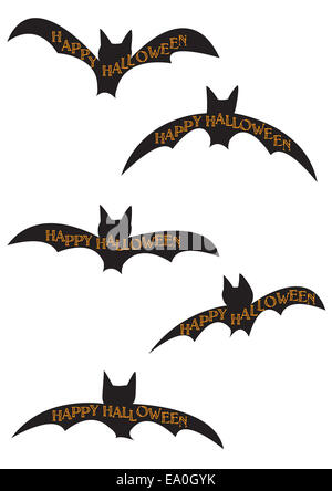 5 different halloween bat silhouettes isolated on a white background Stock Photo