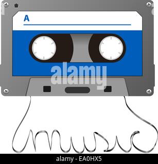 vector vintage adudio cassette with ribbon shaped in word music Stock Vector