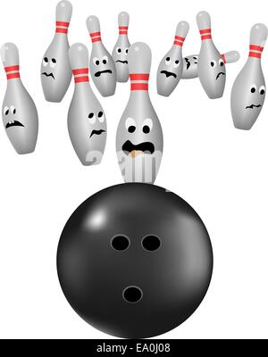 vector bowling pins scarred of bowl Stock Vector