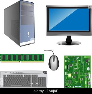 vector detailed computer hardware icons on white background Stock Vector