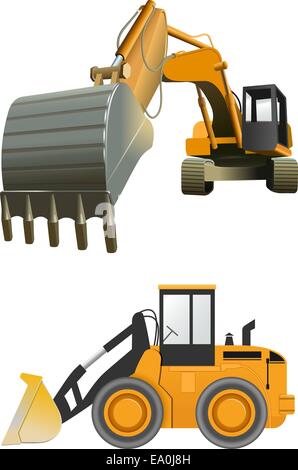 vector construction machines on white background Stock Vector