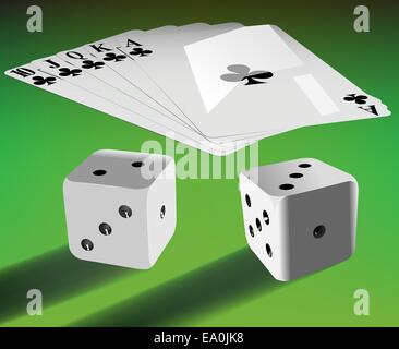 vector two dices and royal flash on green table Stock Vector