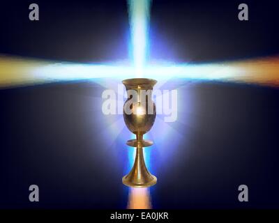 vector concept glowing cross with golden goblet, eps 10 file,gradient mesh and transparency used Stock Vector