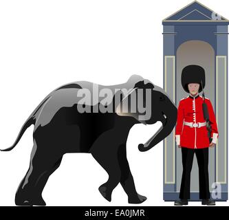 guard pushed by elephant Stock Vector