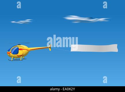 vector cartoon helicopter pulling empty banner on blue sky Stock Vector