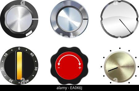 vector six knobs set on white background, eps10 file, gradient mesh and transparency used Stock Vector