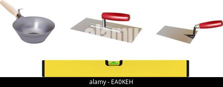 vector realistic masonry tools on white background Stock Vector