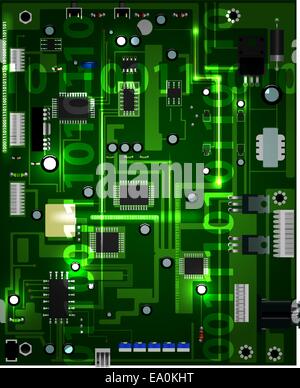 vector computer processor board on white background, eps10 file,gradient mesh and transparency used Stock Vector