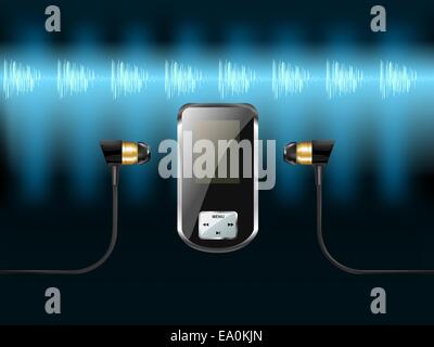 earphones and  player on musical background Stock Vector