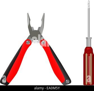 vector pliers and screwdriver on white background Stock Vector