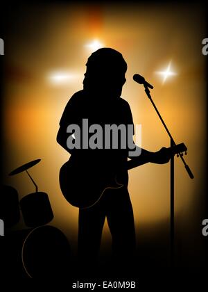 vector silhouette of the guitar player on the stage Stock Vector