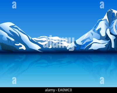 vector illustration of snowy mountains with reflection in the water, eps10 file, transparency used Stock Vector