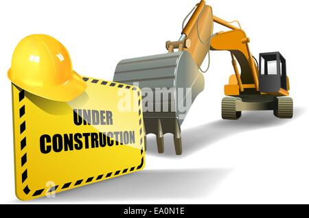 vector under construction sign with helmet and heavy machine, eps 10 vector, gradient mesh and transparency used Stock Vector