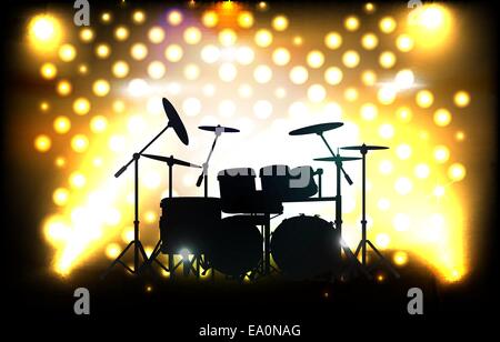 vector drum kit on stage before concert, eps10 file, gradient mesh and transparency used Stock Vector