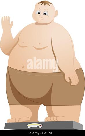 vector illustration of fat man weighing himself Stock Vector
