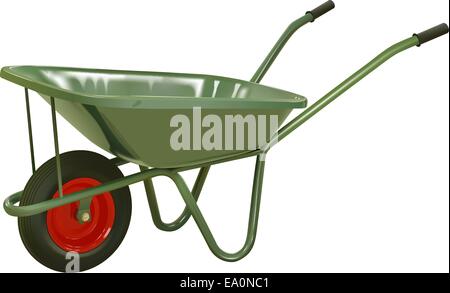 vector realistic green wheelbarrow on white background Stock Vector