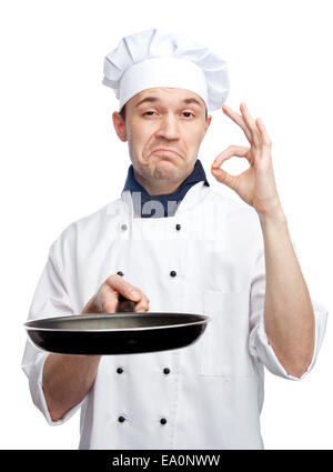 chef holding pan Stock Photo