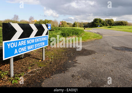 Sign warning motorists that they are now entering a one-way system Stock Photo