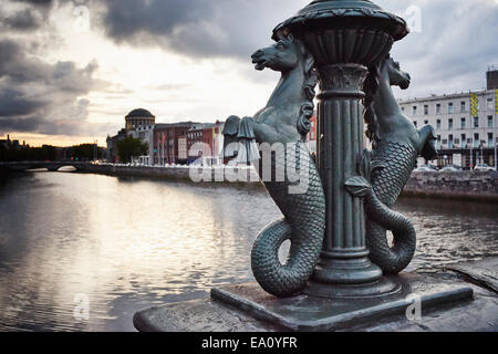 Detail of seahorses on Grattan bridge, Dublin, Republic of Ireland Stock Photo