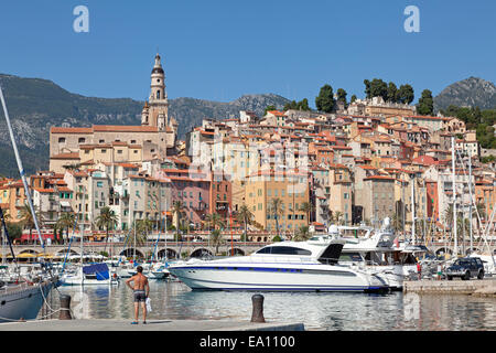old town and marina, Menton, Cote d´Azur, France Stock Photo