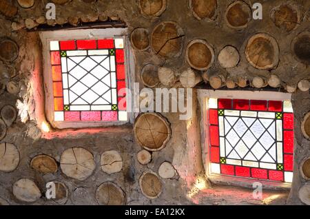 Two small red windows Stock Photo