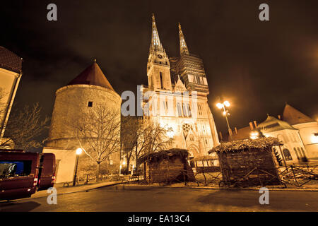 Zagreb cathedral night christmas view Stock Photo