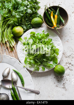 Ingredients for salad dressing, overhead view Stock Photo