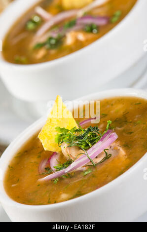 Delicious encebollado fish stew from Ecuador Stock Photo