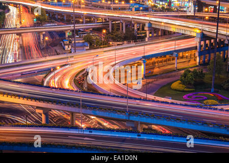 shanghai elevated road junction at night Stock Photo
