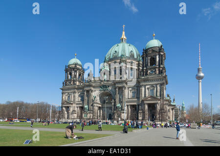 Berliner Dom with TV tower Stock Photo