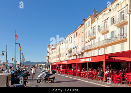 restaurants at the harbour, St-Tropez, Cote d´Azur, France Stock Photo