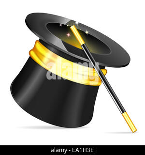 Magician Hat with Magician Wand, icon isolated on white background Stock Photo