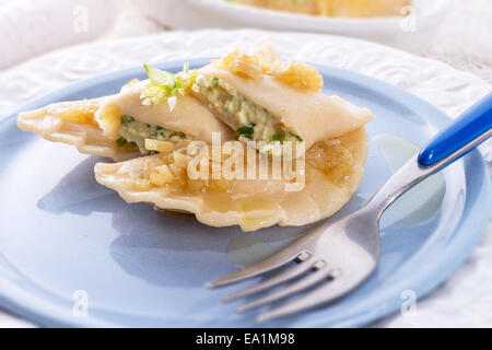 pierogi with wild garlic filling Stock Photo