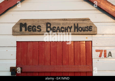 MEGS BEACHY HOUSE name on a beach hut in UK Stock Photo