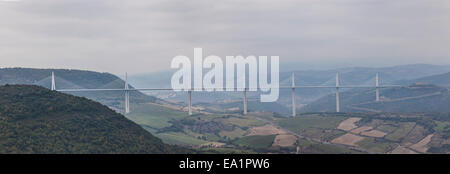 Designed by the engineer M.Virlogeux and by architect N.Foster, the Millau viaduct is the tallest cable-stayed bridge (France). Stock Photo