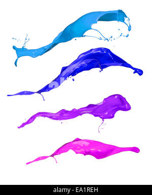 Colored paint splashes collection, isolated on white background Stock Photo