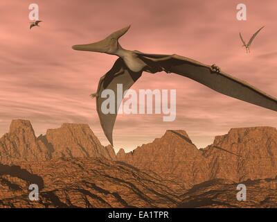 Pteranodon dinosaurs flying - 3D render Stock Photo