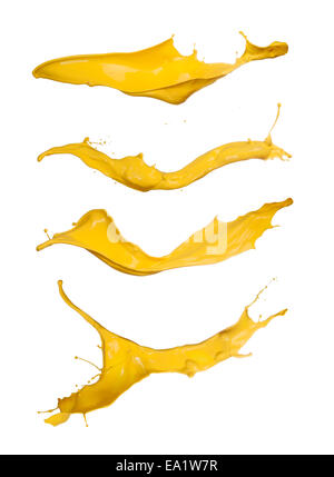 Yellow paint splashes collection, isolated on white background Stock Photo